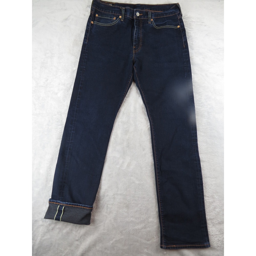 Levis 511 Premium selvedge Mens Jeans 34x32 Dark Wash Straight Leg Denim Indigo